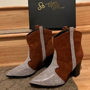 Faux Suede and Rhinestone Cowboy Booties